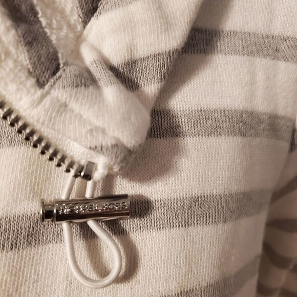 Michael Kors gray & white striped zip up jacket sz med - Picture 4 of 7